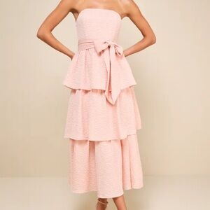 Lulu's Blush Strapless Tiered Dress